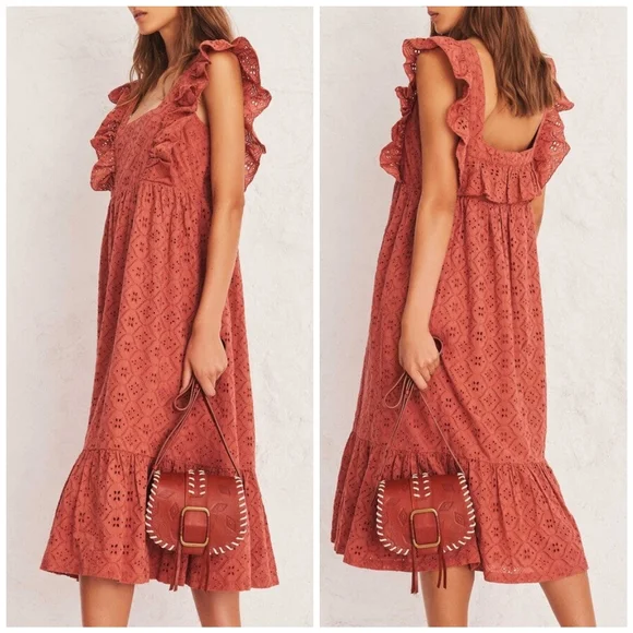 Ba&sh Eyelet Ruffle Rose Pink Dress - Picture 3 of 11